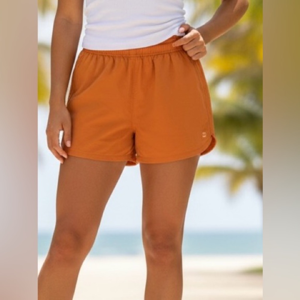 TNA Aritzia High-Waisted Orange Pull-On Shorts, Elastic Waist Drawstring, XS